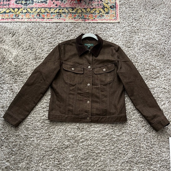 Lauren Ralph Jeans Co Brown Corduroy Collar Denim Jean Jacket Womens Size L - Picture 5 of 16